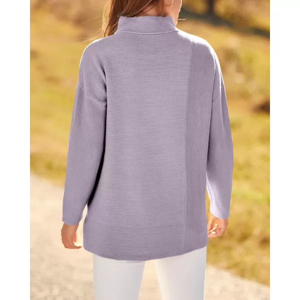 BTFBM Women Cozy Long Sleeve Mock Neck Fashion Sweaters Soft Solid Color Ribbed Knit Casual Fall Winter Pullover SweaterSolid Purple