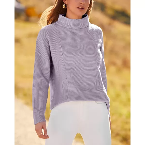 BTFBM Women Cozy Long Sleeve Mock Neck Fashion Sweaters Soft Solid Color Ribbed Knit Casual Fall Winter Pullover SweaterSolid Purple
