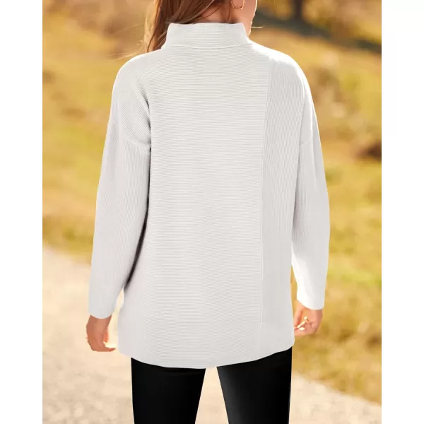 BTFBM Women Cozy Long Sleeve Mock Neck Fashion Sweaters Soft Solid Color Ribbed Knit Casual Fall Winter Pullover SweaterSolid White