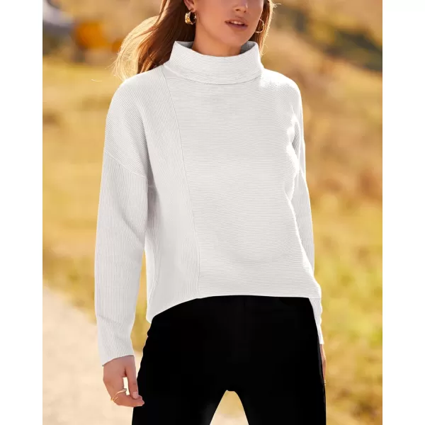 BTFBM Women Cozy Long Sleeve Mock Neck Fashion Sweaters Soft Solid Color Ribbed Knit Casual Fall Winter Pullover SweaterSolid White