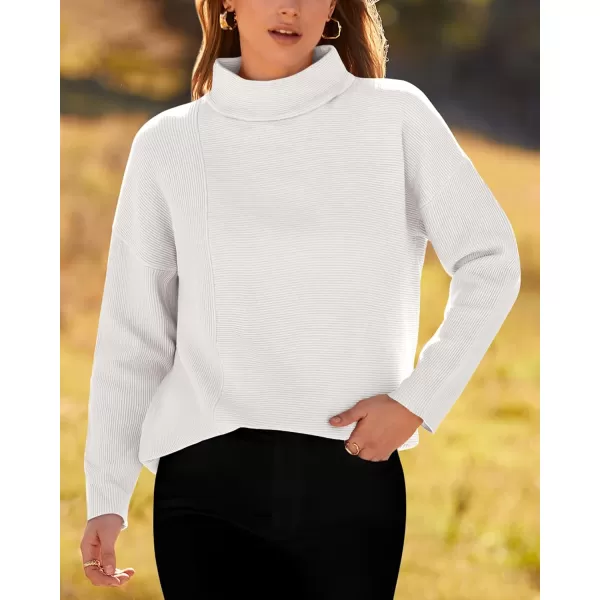 BTFBM Women Cozy Long Sleeve Mock Neck Fashion Sweaters Soft Solid Color Ribbed Knit Casual Fall Winter Pullover SweaterSolid White