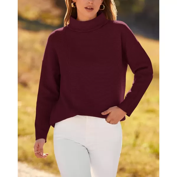 BTFBM Women Cozy Long Sleeve Mock Neck Fashion Sweaters Soft Solid Color Ribbed Knit Casual Fall Winter Pullover SweaterSolid Wine Red