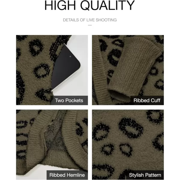 BTFBM Women Fashion Leopard Print Long Sleeve Sweater Cardigan Loose Knit Open Front Fall Winter Outwear CoatsLeopard Army Green
