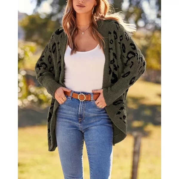 BTFBM Women Fashion Leopard Print Long Sleeve Sweater Cardigan Loose Knit Open Front Fall Winter Outwear CoatsLeopard Army Green
