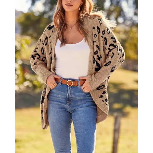 BTFBM Women Fashion Leopard Print Long Sleeve Sweater Cardigan Loose Knit Open Front Fall Winter Outwear CoatsLeopard Khaki