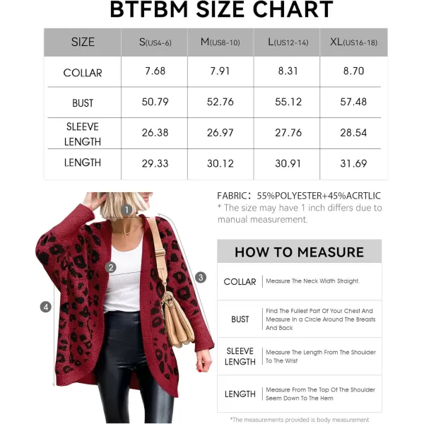 BTFBM Women Fashion Leopard Print Long Sleeve Sweater Cardigan Loose Knit Open Front Fall Winter Outwear CoatsLeopard Red