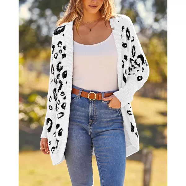 BTFBM Women Fashion Leopard Print Long Sleeve Sweater Cardigan Loose Knit Open Front Fall Winter Outwear CoatsLeopard White