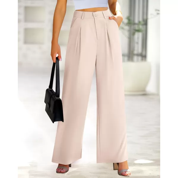 BTFBM Women High Waist Casual Wide Leg Long Palazzo Pants Button Down Loose Business Work Office Trousers with PocketsSolid Beige