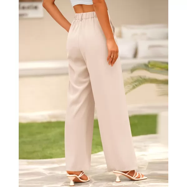 BTFBM Women High Waist Casual Wide Leg Long Palazzo Pants Button Down Loose Business Work Office Trousers with PocketsSolid Beige