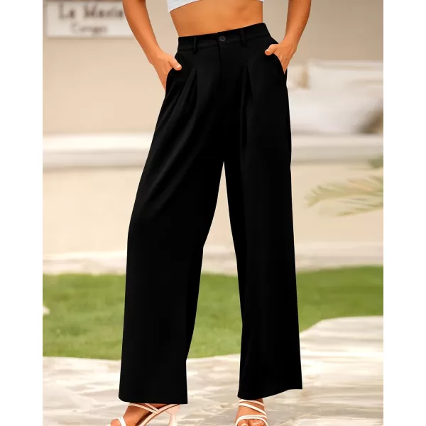 BTFBM Women High Waist Casual Wide Leg Long Palazzo Pants Button Down Loose Business Work Office Trousers with PocketsSolid Black