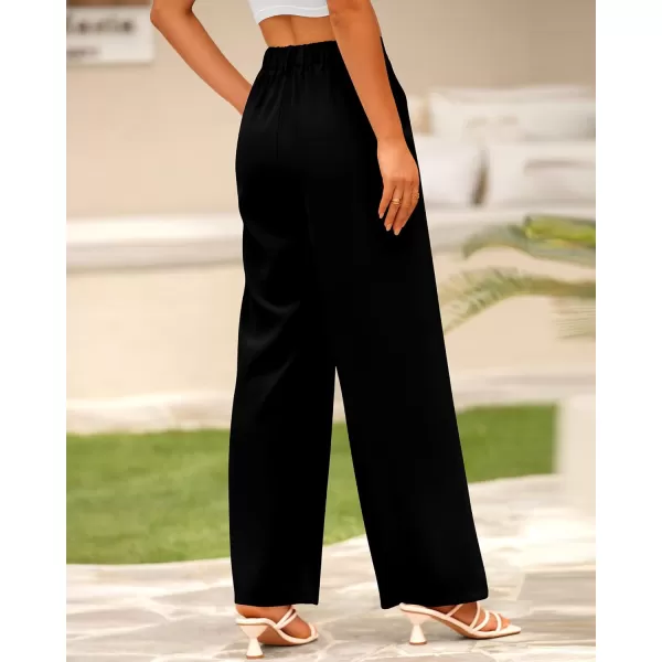 BTFBM Women High Waist Casual Wide Leg Long Palazzo Pants Button Down Loose Business Work Office Trousers with PocketsSolid Black