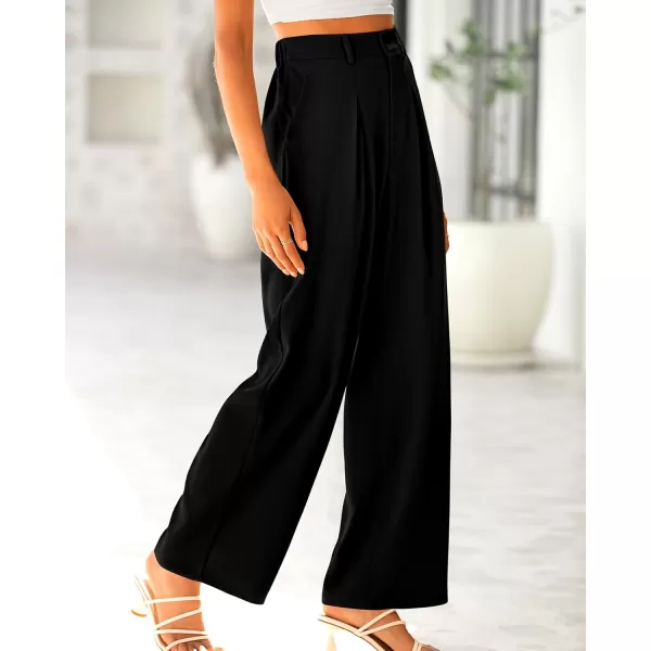 BTFBM Women High Waist Casual Wide Leg Long Palazzo Pants Button Down Loose Business Work Office Trousers with PocketsSolid Black