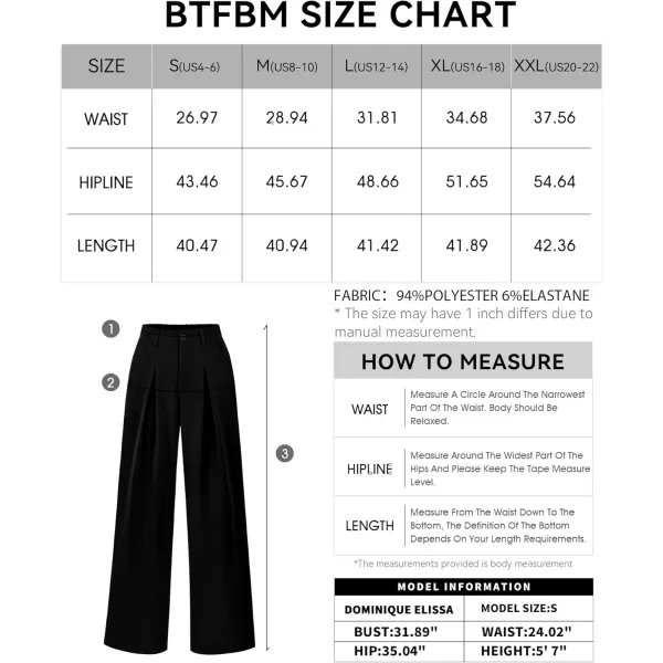 BTFBM Women High Waist Casual Wide Leg Long Palazzo Pants Button Down Loose Business Work Office Trousers with PocketsSolid Black