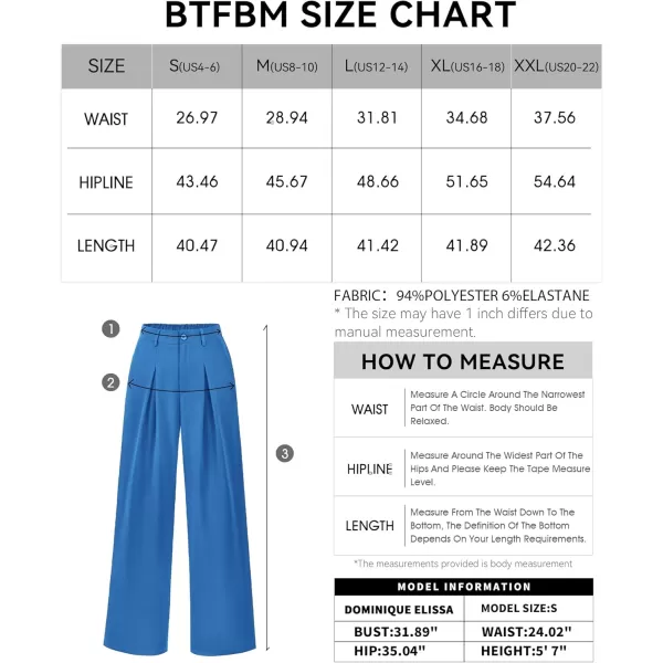 BTFBM Women High Waist Casual Wide Leg Long Palazzo Pants Button Down Loose Business Work Office Trousers with PocketsSolid Blue