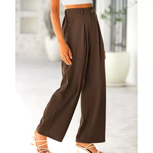 BTFBM Women High Waist Casual Wide Leg Long Palazzo Pants Button Down Loose Business Work Office Trousers with PocketsSolid Coffee
