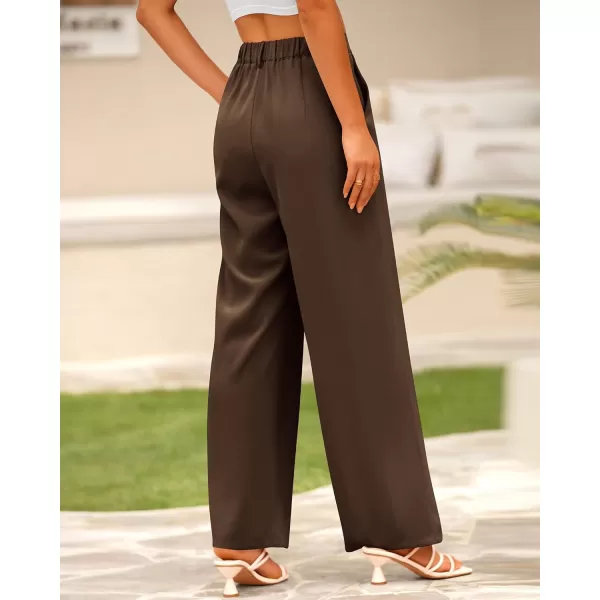 BTFBM Women High Waist Casual Wide Leg Long Palazzo Pants Button Down Loose Business Work Office Trousers with PocketsSolid Coffee