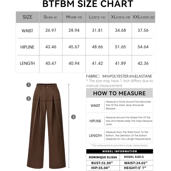 BTFBM Women High Waist Casual Wide Leg Long Palazzo Pants Button Down Loose Business Work Office Trousers with PocketsSolid Coffee