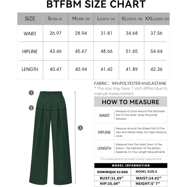 BTFBM Women High Waist Casual Wide Leg Long Palazzo Pants Button Down Loose Business Work Office Trousers with PocketsSolid Dark Green