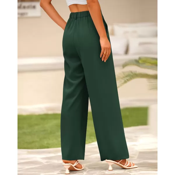 BTFBM Women High Waist Casual Wide Leg Long Palazzo Pants Button Down Loose Business Work Office Trousers with PocketsSolid Dark Green