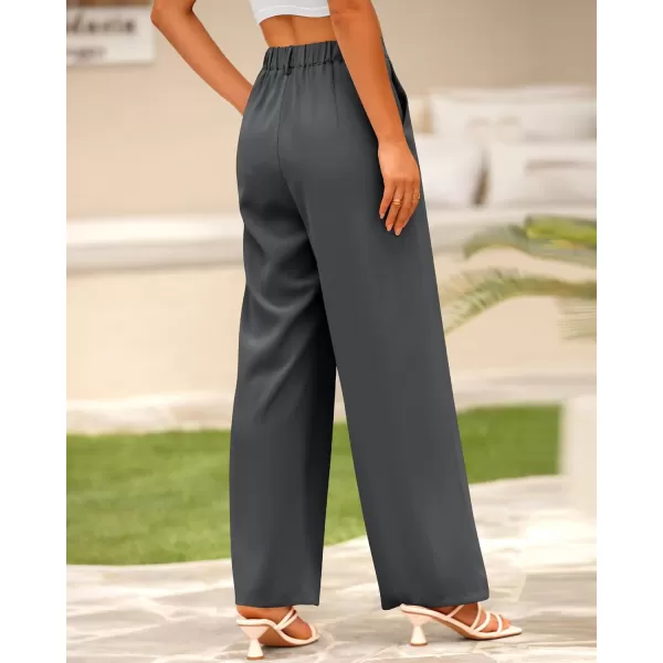BTFBM Women High Waist Casual Wide Leg Long Palazzo Pants Button Down Loose Business Work Office Trousers with PocketsSolid Dark Grey