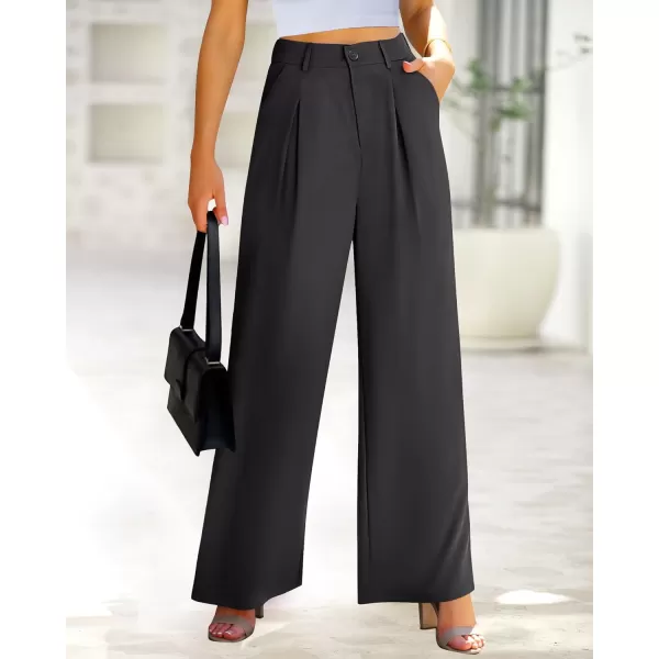 BTFBM Women High Waist Casual Wide Leg Long Palazzo Pants Button Down Loose Business Work Office Trousers with PocketsSolid Dark Grey