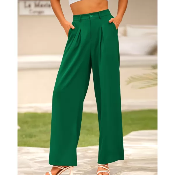 BTFBM Women High Waist Casual Wide Leg Long Palazzo Pants Button Down Loose Business Work Office Trousers with PocketsSolid Green