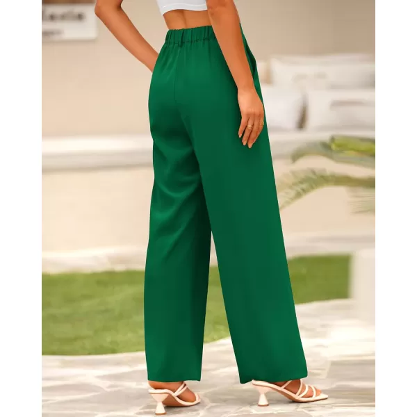 BTFBM Women High Waist Casual Wide Leg Long Palazzo Pants Button Down Loose Business Work Office Trousers with PocketsSolid Green