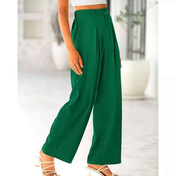 BTFBM Women High Waist Casual Wide Leg Long Palazzo Pants Button Down Loose Business Work Office Trousers with PocketsSolid Green