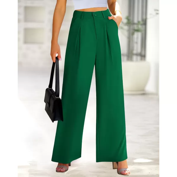 BTFBM Women High Waist Casual Wide Leg Long Palazzo Pants Button Down Loose Business Work Office Trousers with PocketsSolid Green