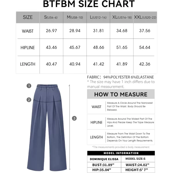 BTFBM Women High Waist Casual Wide Leg Long Palazzo Pants Button Down Loose Business Work Office Trousers with PocketsSolid Grey Blue