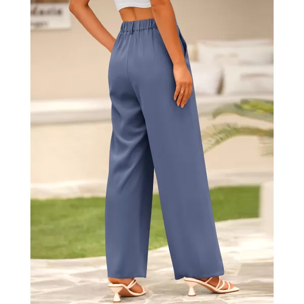 BTFBM Women High Waist Casual Wide Leg Long Palazzo Pants Button Down Loose Business Work Office Trousers with PocketsSolid Grey Blue