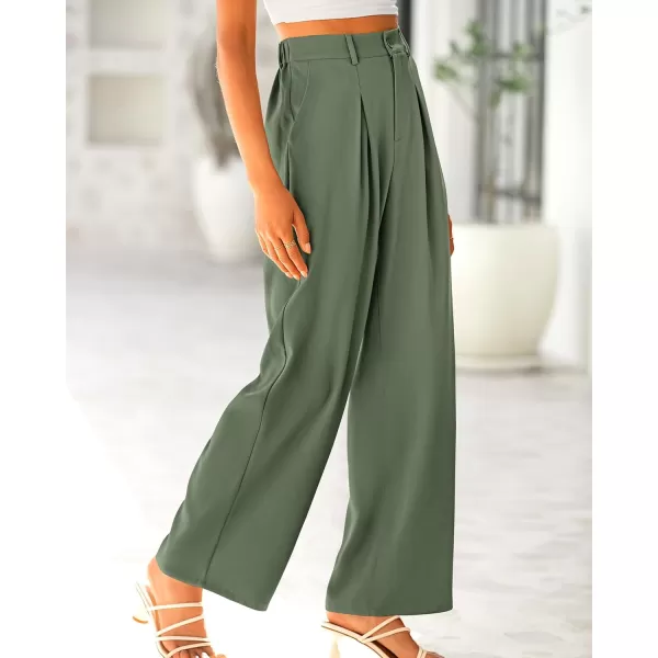 BTFBM Women High Waist Casual Wide Leg Long Palazzo Pants Button Down Loose Business Work Office Trousers with PocketsSolid Grey Green