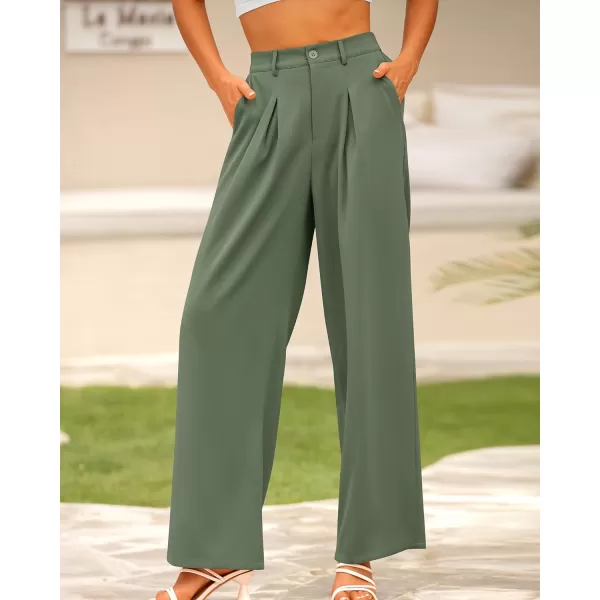 BTFBM Women High Waist Casual Wide Leg Long Palazzo Pants Button Down Loose Business Work Office Trousers with PocketsSolid Grey Green