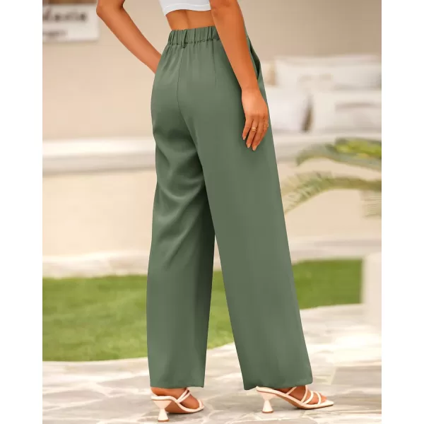 BTFBM Women High Waist Casual Wide Leg Long Palazzo Pants Button Down Loose Business Work Office Trousers with PocketsSolid Grey Green