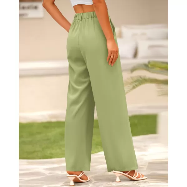 BTFBM Women High Waist Casual Wide Leg Long Palazzo Pants Button Down Loose Business Work Office Trousers with PocketsSolid Light Green