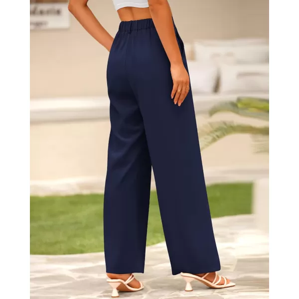 BTFBM Women High Waist Casual Wide Leg Long Palazzo Pants Button Down Loose Business Work Office Trousers with PocketsSolid Navy