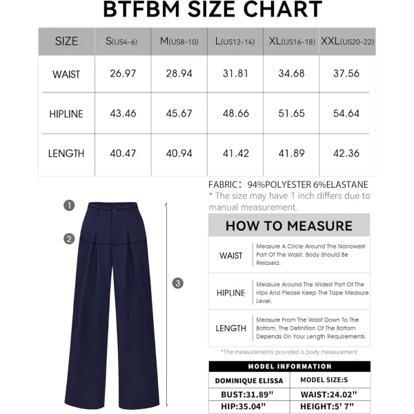 BTFBM Women High Waist Casual Wide Leg Long Palazzo Pants Button Down Loose Business Work Office Trousers with PocketsSolid Navy