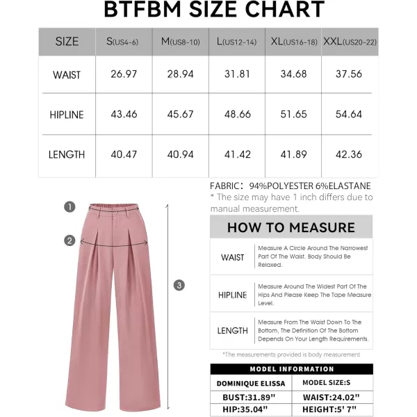 BTFBM Women High Waist Casual Wide Leg Long Palazzo Pants Button Down Loose Business Work Office Trousers with PocketsSolid Pink