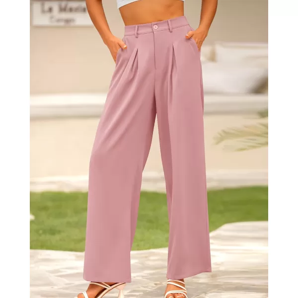BTFBM Women High Waist Casual Wide Leg Long Palazzo Pants Button Down Loose Business Work Office Trousers with PocketsSolid Pink