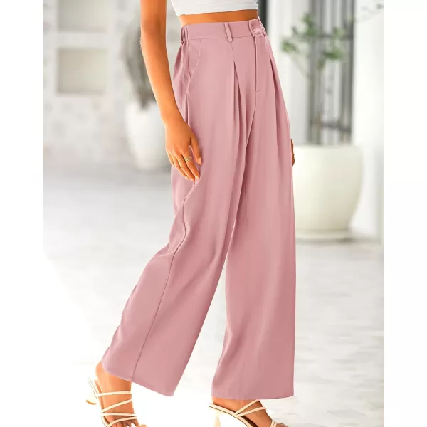 BTFBM Women High Waist Casual Wide Leg Long Palazzo Pants Button Down Loose Business Work Office Trousers with PocketsSolid Pink
