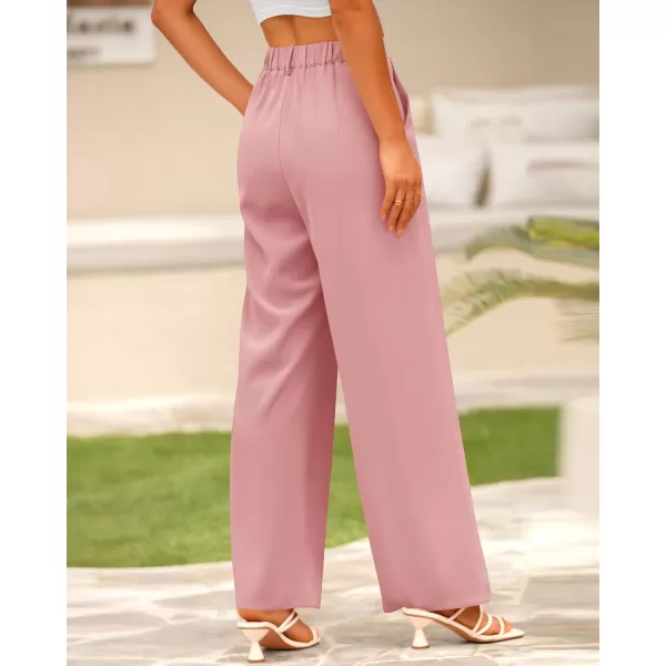 BTFBM Women High Waist Casual Wide Leg Long Palazzo Pants Button Down Loose Business Work Office Trousers with PocketsSolid Pink