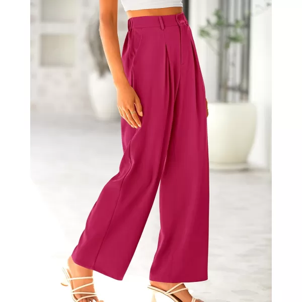 BTFBM Women High Waist Casual Wide Leg Long Palazzo Pants Button Down Loose Business Work Office Trousers with PocketsSolid Rose Red