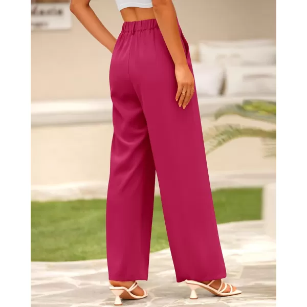 BTFBM Women High Waist Casual Wide Leg Long Palazzo Pants Button Down Loose Business Work Office Trousers with PocketsSolid Rose Red