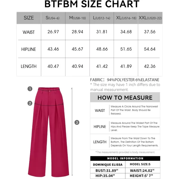 BTFBM Women High Waist Casual Wide Leg Long Palazzo Pants Button Down Loose Business Work Office Trousers with PocketsSolid Rose Red