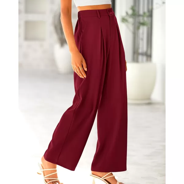 BTFBM Women High Waist Casual Wide Leg Long Palazzo Pants Button Down Loose Business Work Office Trousers with PocketsSolid Wine Red