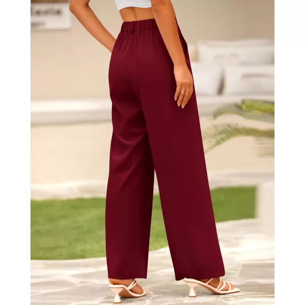 BTFBM Women High Waist Casual Wide Leg Long Palazzo Pants Button Down Loose Business Work Office Trousers with PocketsSolid Wine Red