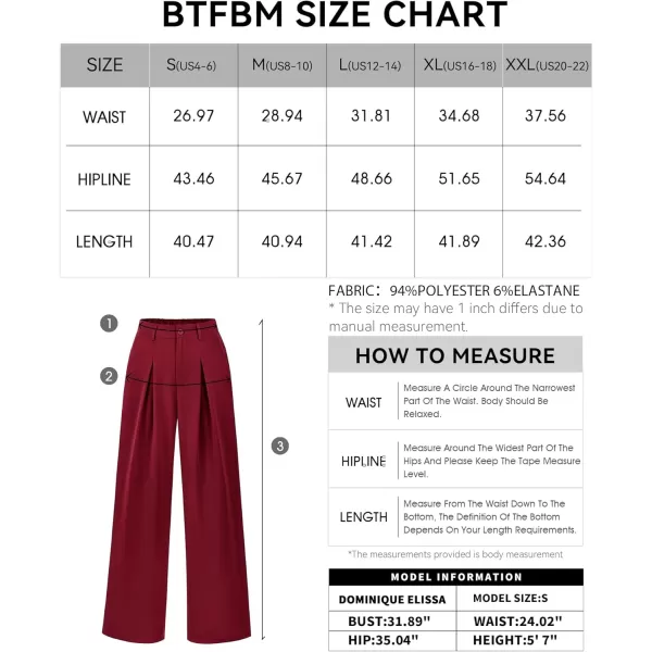 BTFBM Women High Waist Casual Wide Leg Long Palazzo Pants Button Down Loose Business Work Office Trousers with PocketsSolid Wine Red