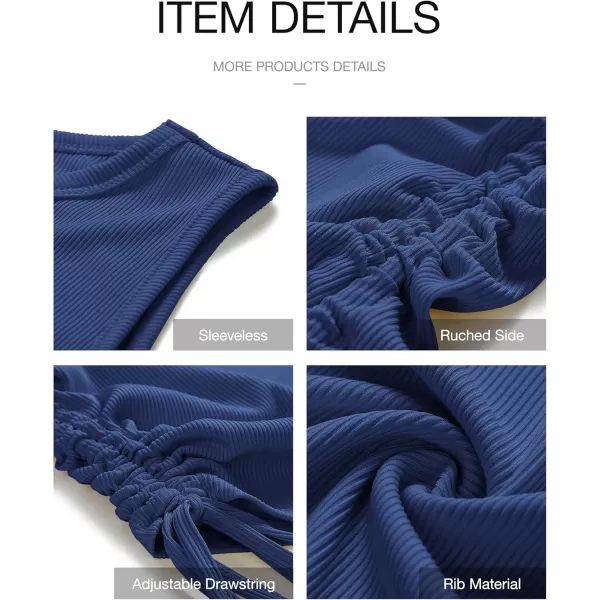 BTFBM Women Sleeveless Bodycon Ruched Short Dress Side Drawstring Solid Crew Neck Casual Summer Tank Shirt Mini DressesDark Blue 2