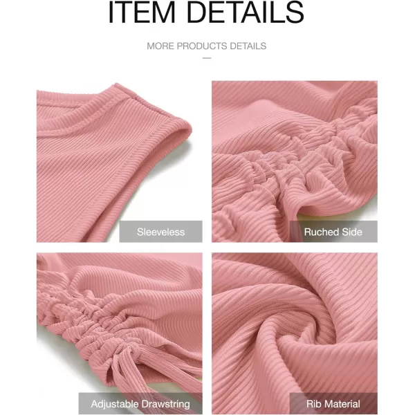 BTFBM Women Sleeveless Bodycon Ruched Short Dress Side Drawstring Solid Crew Neck Casual Summer Tank Shirt Mini DressesPink