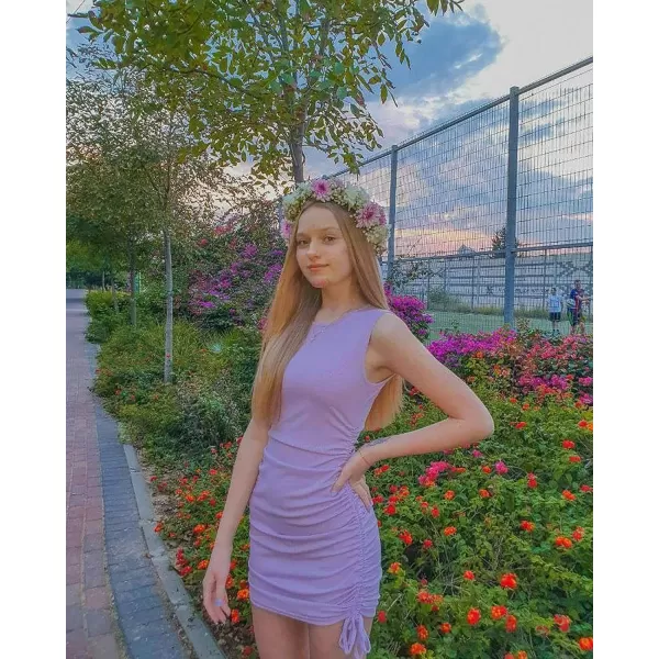 BTFBM Women Sleeveless Bodycon Ruched Short Dress Side Drawstring Solid Crew Neck Casual Summer Tank Shirt Mini DressesPurple